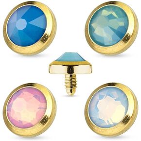 Flat Top Opalite Gem Gold IP 316L Surgical Steel Dermal Anchor Top 5mm 14g in Kuwait