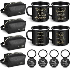 DERTE 4 Sets Thank You Gifts for Men Coworker Staff Employee Appreciation Gift 12oz Enamel Motivational Mug Leather Toiletry Bag Inspirational Keychain for Teacher Volunteer Christmas Birthday in Kuwait