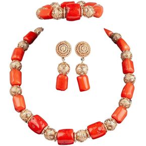 Quality Real Coral Beaded African Wedding Jewelry Set Original Coral and Gold Choker Bridal Necklace Set in Kuwait