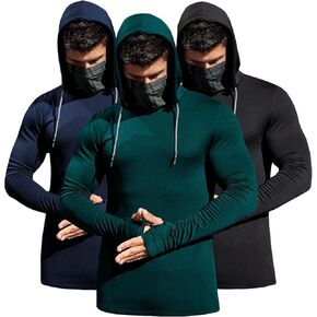 3 Pack Men's Hooded Long Sleeve Athletic Shirt with Integrated Face Mask, UPF Sun Protection T-Shirt Fishing in Saudi Arabia