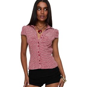 Princess Polly Arianwyn Red Check Gingham Short Sleeve Shirt in Kuwait