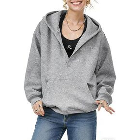 LICOBOD 2026 ملابس عصرية كنزة صوفية قطنية/سترة نسائية كبيرة الحجم بغطاء للرأس ورقبة على شكل حرف V ملابس الشارع الشهير جيب الكنغر بلوزات صوف Y2K in Kuwait