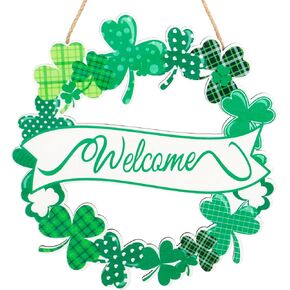 أكاليل عيد القديس باتريك للباب الأمامي، إكليل ترحيب من الخشب للباب الأمامي معلق في الهواء الطلق، لافتة باب يوم القديس باتريك ترحيب معلقة لحفلة ديكور المنزل in Kuwait