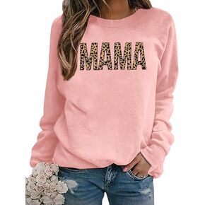 EGELEXY Mama Sweatshirts for Women Leopard Mama Crewneck Best Moms Outfit Lightweight Pullover Tops in Kuwait