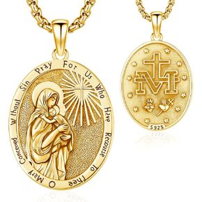 مريم العذراء معجزة قلادة قلادة للنساء 925 الفضة الاسترليني فيرجن دي غوادالوبي قلادة المباركة الأم ماري فيرجنسيتا قلادة للرجال حماية المجوهرات هدايا عيد الميلاد in Kuwait