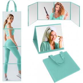 3 Way Foldable Full Length Mirror with Handle 31.89 x 11.22 Inches Leather Portable Camping Travel Hanging Folding Body Mirror for Makeup Dance Home Fitness Spa Hair Styling(Rose Gold) in Kuwait