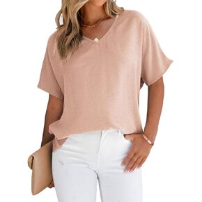 WHO IN SHOP Women's Summer Tops V Neck Short Sleeve Workout Tshirt UPF 50+ Casual Loose Fit Tee Shirt in Kuwait