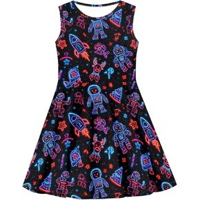 3D Cute Print Dress Girls Sleeveless Dresses Summer Outfit Birthday Party Holiday Sundress for Kids 3-16 Years in Kuwait