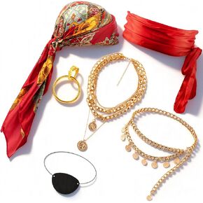 Pirate Costume Women Accessories Red Bandana Pirate Scarf Belt Jewels Necklace Eye Patch Sash Jewelry Hair Accessories Disfraz Pirata Mujer Gasparilla Outfits Halloween Costume in Kuwait
