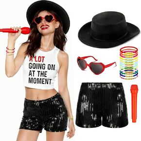 17 Pcs Halloween Singer Costume Black Bowler Hat Sunglasses Shorts Fake Microphone Prop Sticker Halloween Party in Kuwait