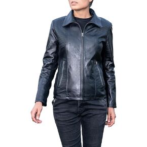 Jild Casual Fashion Womens Leather Jacket - Elastic Rib Turn Down Collar Leather Jacket Women in Kuwait