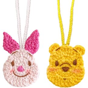 زينة سيارة كروشيه ويني وبيجليت، إكسسوارات مرآة الرؤية الخلفية الرائعة والجميلة للنساء والفتيات والمراهقات، زينة حقيبة لطيفة، عبوتان. in Kuwait