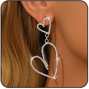 Gold Heart Earrings for Women Silver Big Heart Dangle Earrings Large Hearts Jewelry Long Statement Earring Trendy Valentines Earring Valentine's Day Gifts for Her Valentines Day Outfits for Women Chunky Silver Jewelry Gold Accessories in Kuwait