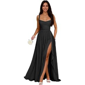 Chiffon Bridesmaid Dress Long 2026 Spaghetti Straps Evening Dresses for Women Empire Waist Slit Formal Dress in Kuwait