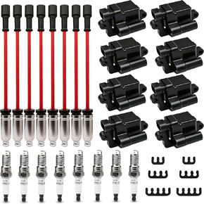 8 Pack Square Ignition Coils and Iridium Spark Plug and Wire Set Compatible with Chevrolet Chevy GMC Hummer Avalanche Savana 1500 2500 3500 Sierra H2 4.8L 5.3L 6.0L replacement UF271 12558693 D581 in Saudi Arabia