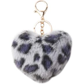 Leopard Pom Pom Bag Charm, Cute Plush Heart Keychain Car Hanging Keyring Purse Charm Decoration Pendant for Women in Kuwait