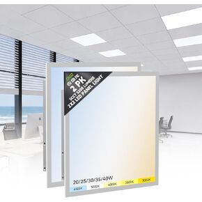 OKQ 2x4 LED لوحة مسطحة ضوء قطرة سقف مكتب متجر تجاري مستودع تركيبات، 5 CCT 3000K-6500K قابل للتعديل و5 قوة كهربائية قابلة للاختيار، 6000Lm 0-10V عكس الضوء، ETL مدرج (4 عبوات) in Kuwait