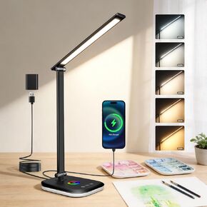 Bright LED Desk Lamp for Office Home, 10%-100% Stepless Dimmable & 5 Color Temperatures, Eye Caring Desk Light for Office, Study, Craft, Puzzle, Nail, Sewing | USB Charging | 45 Min Timer | RGB in Saudi Arabia