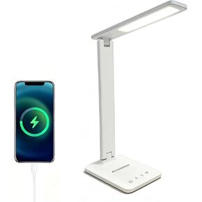 LED Desk Lamp with USB Charging Port, 5 Color Modes & 5 Brightness Levels, Eye-Caring Dimmable Touch Control Table Lamp, Adjustable Foldable Arm, USB-C Powered Desk Light for Study, Office, Bedroom in Saudi Arabia