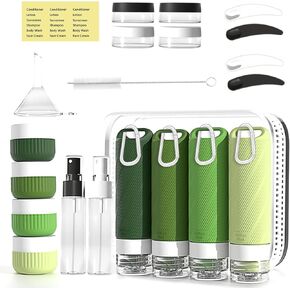 26 Pieces Travel Size Toiletries Bottles Set, Tsa Approved Leakproof Refillable Travel Bottles with Hanging hole design, Silicone Material, Suitable for Shampoo, Conditioner, and Body Lotion in Kuwait