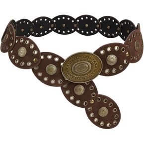 Women's Cowgirl Boho Western Oval Waist Belt Hollow Out Studded Retro Belts Fashion Accessory in Kuwait