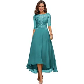 Lace Appliques Mother of The Bride Dresses A line 3/4 Sleeves Tea Length Chiffon Formal Gown with Pockets ZZS120 in Kuwait