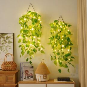 41in Fake Hanging Plants with Lights Artificial Ivy for Bedroom Home Decor, Plant Hanger with Fake Vines Faux Hanging Planter for Wall Ceiling Bedroom Kitchen Office Indoor - 2 Pack in Kuwait