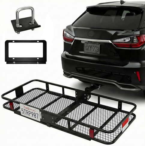 70"x30"x6" Folding Trailer Hitch Cargo Carrier | 500 Lbs. Cap Cargo Hitch Carrier Rack | Weatherproof Steel Luggage Rack for SUV, Car & Truck w/License Plate Holder, Stabilizer, & Straps in Saudi Arabia