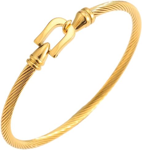 Gold plated twisted Cable Bracelet Stylish Fine Stainless Steel Cable Cuff Bracelet with Hook Clasp Bracelets Jewelry for Women in Saudi Arabia