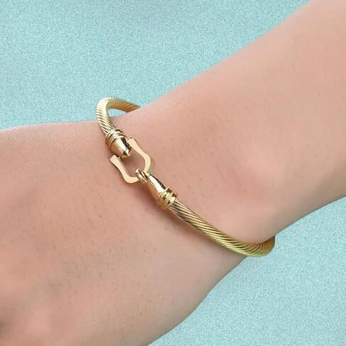 Gold plated twisted Cable Bracelet Stylish Fine Stainless Steel Cable Cuff Bracelet with Hook Clasp Bracelets Jewelry for Women in Saudi Arabia