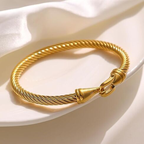 Gold plated twisted Cable Bracelet Stylish Fine Stainless Steel Cable Cuff Bracelet with Hook Clasp Bracelets Jewelry for Women in Saudi Arabia