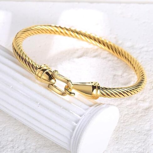 Gold plated twisted Cable Bracelet Stylish Fine Stainless Steel Cable Cuff Bracelet with Hook Clasp Bracelets Jewelry for Women in Saudi Arabia