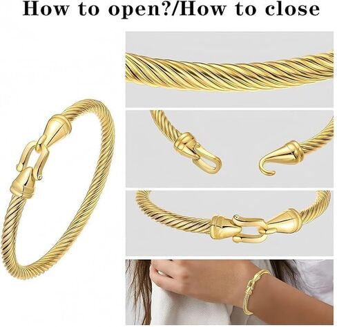 Gold plated twisted Cable Bracelet Stylish Fine Stainless Steel Cable Cuff Bracelet with Hook Clasp Bracelets Jewelry for Women in Saudi Arabia