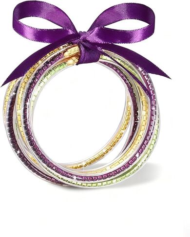 mardi gras Bracelets, Glitter Filled Silicone Jelly Bangles for Women, Waterproof Purple Green Gold mardi gras Accessories for Carnival Party Decor in Kuwait