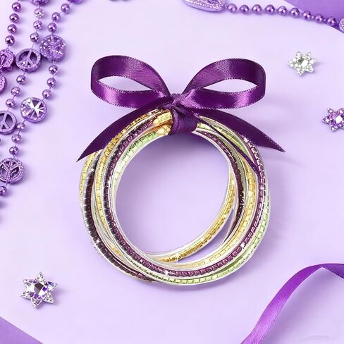 mardi gras Bracelets, Glitter Filled Silicone Jelly Bangles for Women, Waterproof Purple Green Gold mardi gras Accessories for Carnival Party Decor in Kuwait