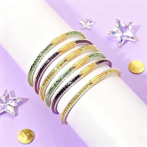 mardi gras Bracelets, Glitter Filled Silicone Jelly Bangles for Women, Waterproof Purple Green Gold mardi gras Accessories for Carnival Party Decor in Kuwait