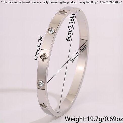 Clover Bracelet for Women, Stainless Steel Lucky Charm Bangle with Fashion Rhinestone Jewelry Gifts for Women(Silver) in Saudi Arabia