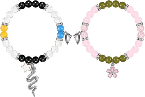 Tondiamo 2 Pcs Bracelets for Couples Friend Couples Matching Friendship Bracelets with Heart Bracelet Gifts for Women Men, Adjustable Size in Saudi Arabia