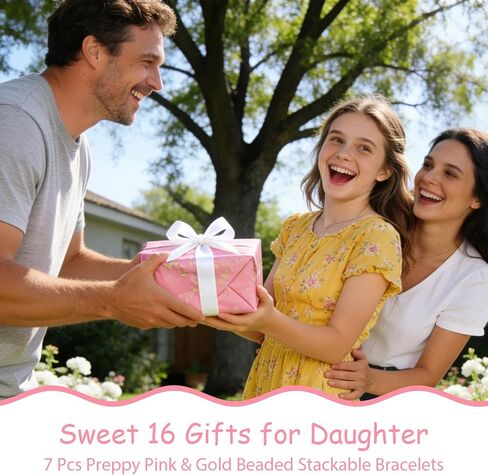 16 هدية حلوة لحفيدة الابنة، 7 قطع أساور قابلة للتكديس مطرزة باللون الوردي والذهبي، تذكار عيد ميلاد جميل للشابات، هدايا مجوهرات عيد الميلاد السادس عشر in Kuwait