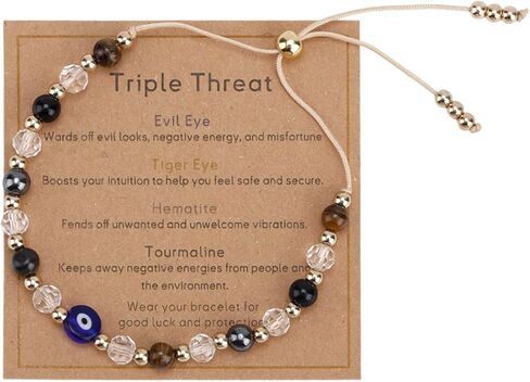 Evil Eye Bracelet for Women, Crystal Black Tourmaline Bracelet Triple Protection Good Luck Jewelry for Men Women Christmas Birthday Gift in Saudi Arabia