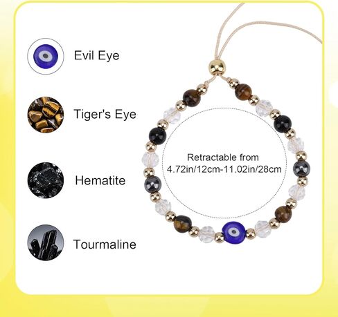 Evil Eye Bracelet for Women, Crystal Black Tourmaline Bracelet Triple Protection Good Luck Jewelry for Men Women Christmas Birthday Gift in Saudi Arabia