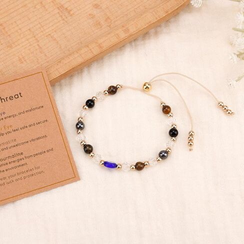 Evil Eye Bracelet for Women, Crystal Black Tourmaline Bracelet Triple Protection Good Luck Jewelry for Men Women Christmas Birthday Gift in Saudi Arabia
