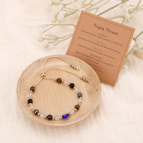 Evil Eye Bracelet for Women, Crystal Black Tourmaline Bracelet Triple Protection Good Luck Jewelry for Men Women Christmas Birthday Gift in Saudi Arabia