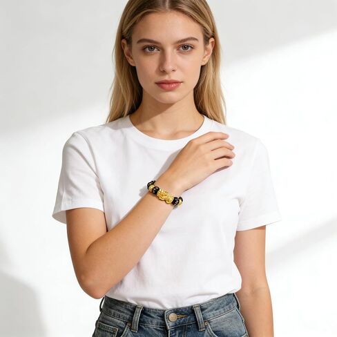 سوار فنغ شوي سبج مطلي بالذهب 24 قيراط Pixiu Dragon Lucky سوار للرجال والنساء حماية الثروة والمال مجوهرات البوذية الصينية لحسن الحظ in Kuwait