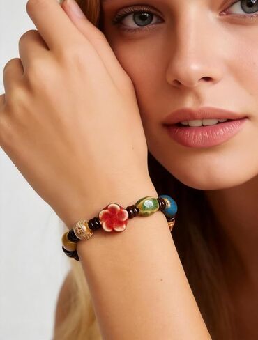 Boho Colorful Porcelain Ceramic Beaded Bracelets Summer Beach Elastic Stretch Bracelets Non Tarnish Handmade Bohemian Rainbow Stretchy Everyday Bracelet for Women Boho Jewelry Gift for Vacation in Saudi Arabia