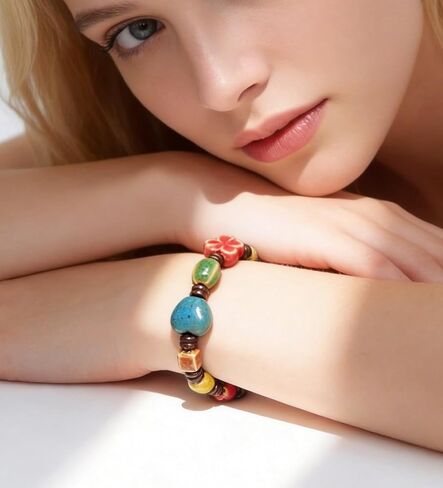 Boho Colorful Porcelain Ceramic Beaded Bracelets Summer Beach Elastic Stretch Bracelets Non Tarnish Handmade Bohemian Rainbow Stretchy Everyday Bracelet for Women Boho Jewelry Gift for Vacation in Saudi Arabia