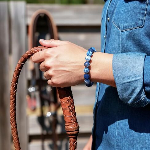 Blue Lace Agate Bracelet, Handmade Stretch Blue Bracelets for Women Men, 10mm Natural Gemstone Beaded Bracelet Spiritual Jewelry in Kuwait