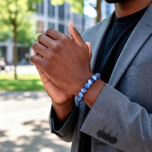 Blue Lace Agate Bracelet, Handmade Stretch Blue Bracelets for Women Men, 10mm Natural Gemstone Beaded Bracelet Spiritual Jewelry in Kuwait