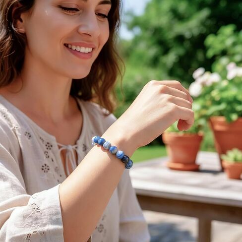 Blue Lace Agate Bracelet, Handmade Stretch Blue Bracelets for Women Men, 10mm Natural Gemstone Beaded Bracelet Spiritual Jewelry in Saudi Arabia