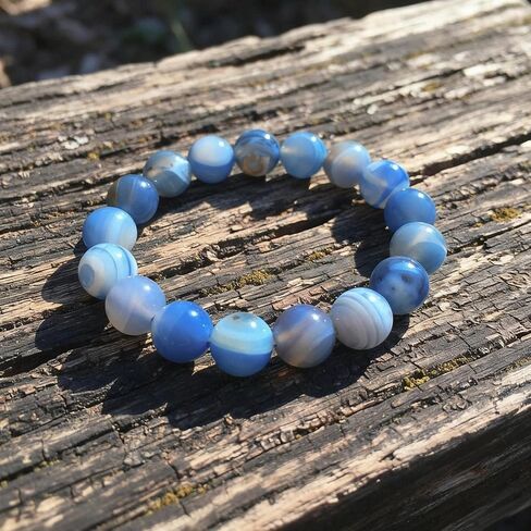 Blue Lace Agate Bracelet, Handmade Stretch Blue Bracelets for Women Men, 10mm Natural Gemstone Beaded Bracelet Spiritual Jewelry in Kuwait
